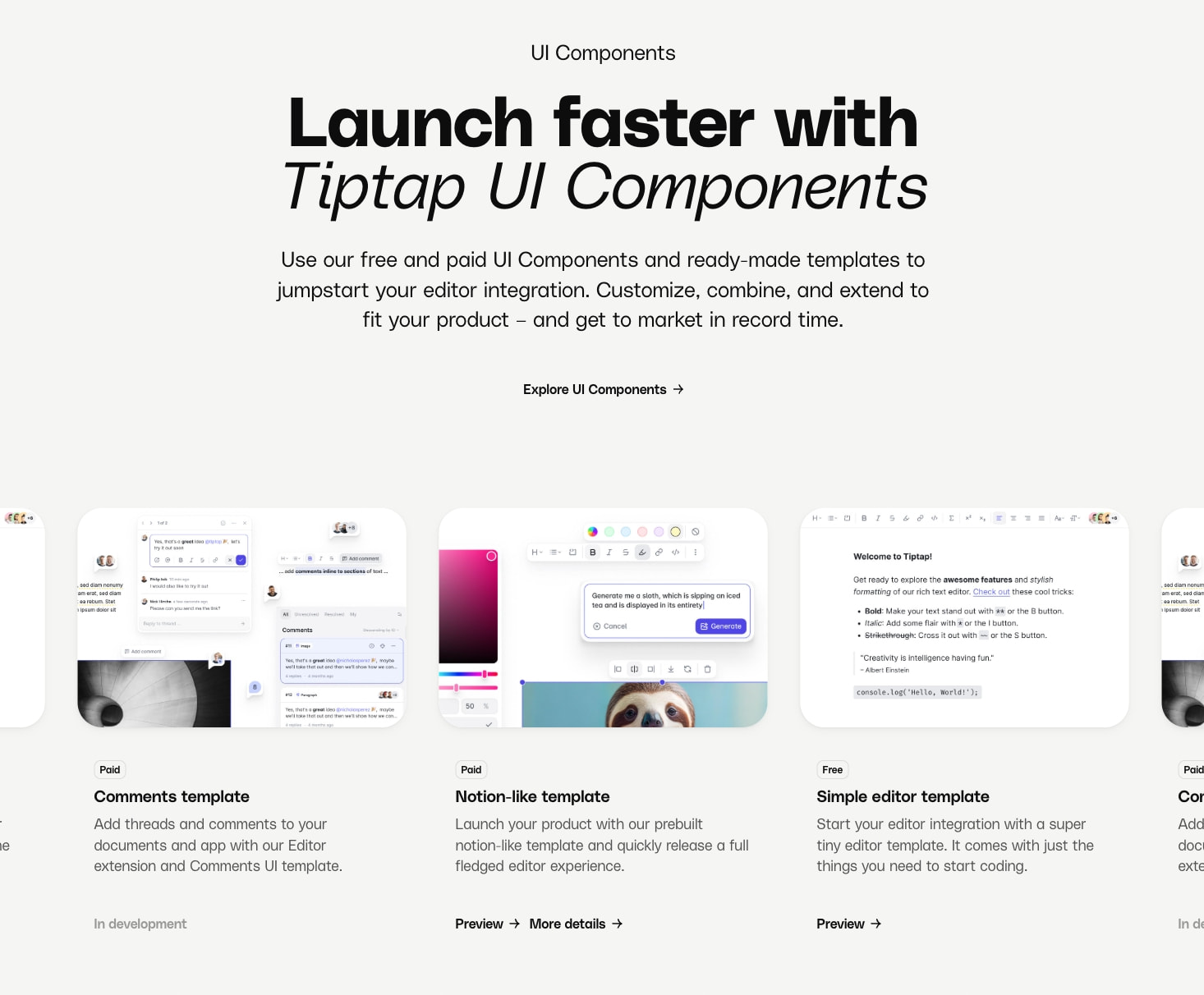 Captured design matching tiptap.dev captured website design