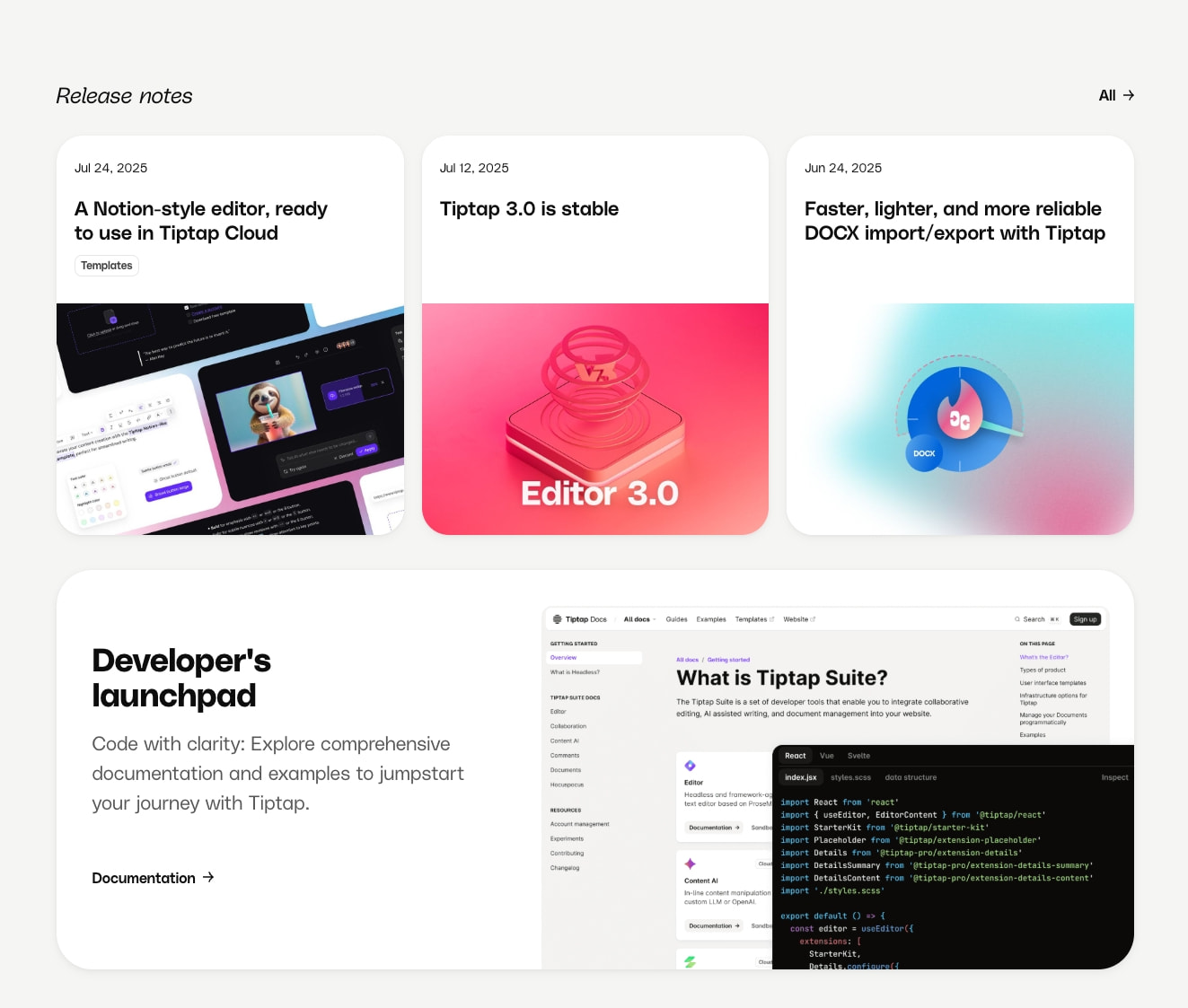 Captured design matching tiptap.dev captured website design