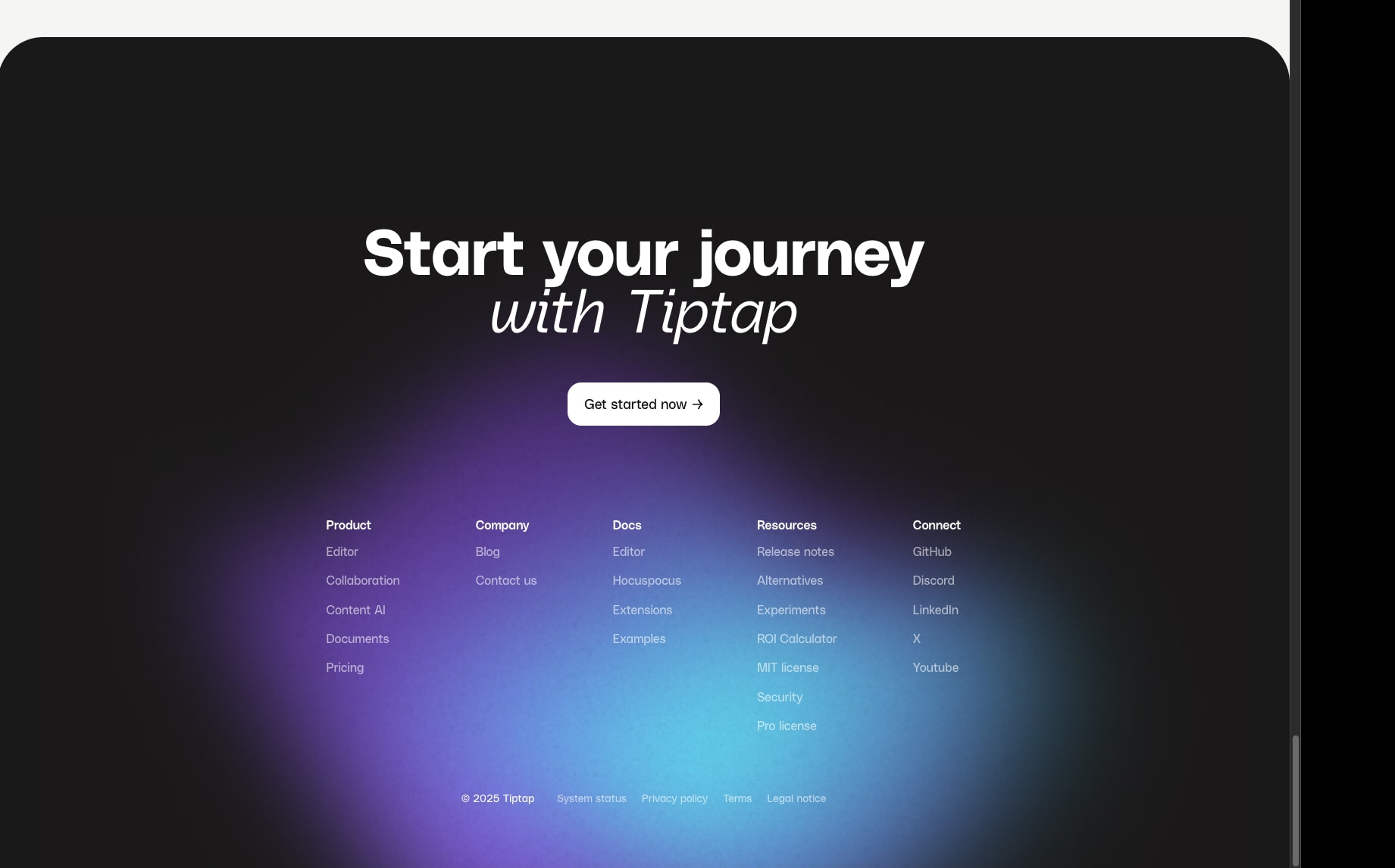 Captured design matching tiptap.dev captured website design