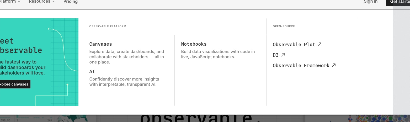 Observable: Explore and visualize data together captured website design