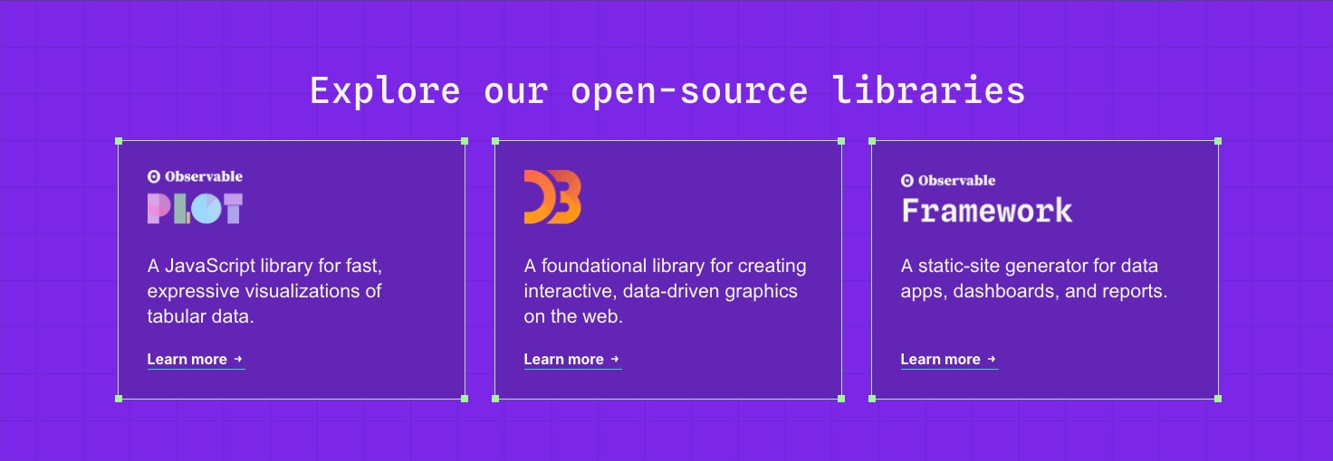 Sign up to start creating charts and dashboards | Observable captured website design