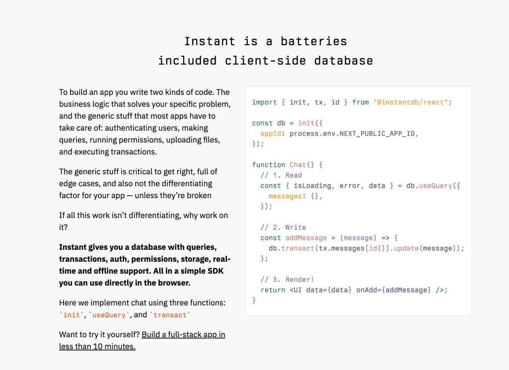 Captured design matching instantdb.com captured website design
