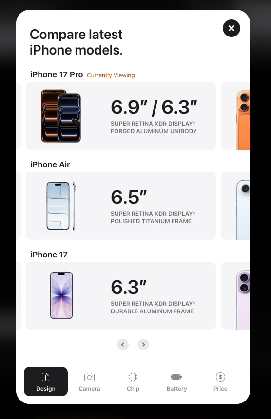 iPhone 17 Pro and iPhone 17 Pro Max - Apple captured website design