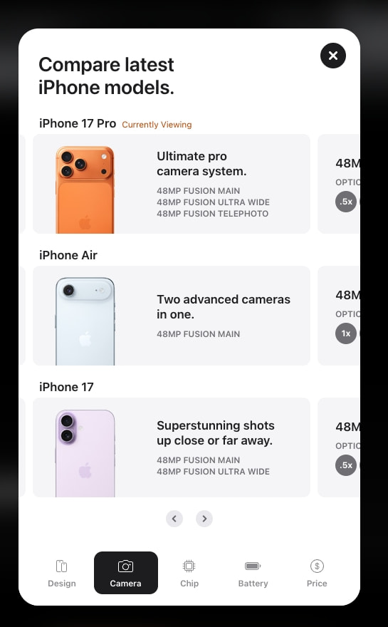 iPhone 17 Pro and iPhone 17 Pro Max - Apple captured website design