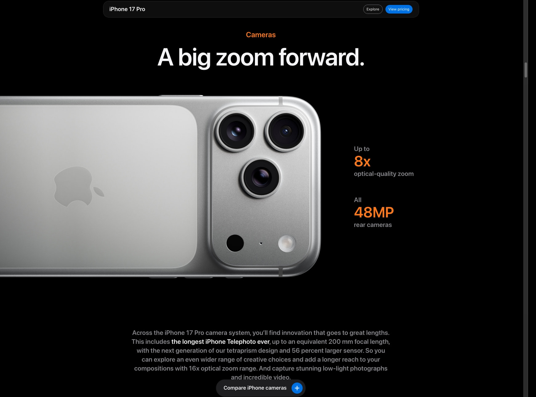 iPhone 17 Pro and iPhone 17 Pro Max - Apple captured website design