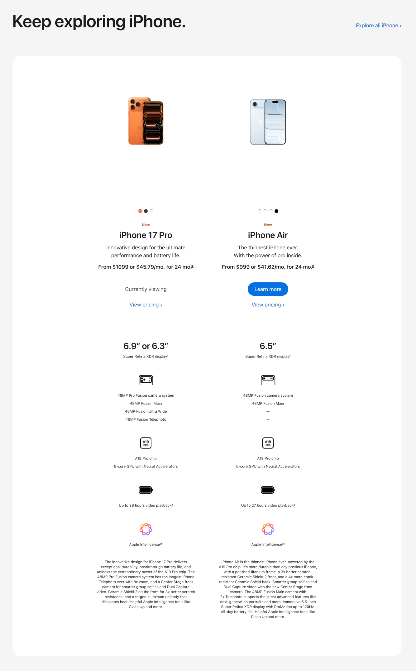 iPhone 17 Pro and iPhone 17 Pro Max - Apple captured website design