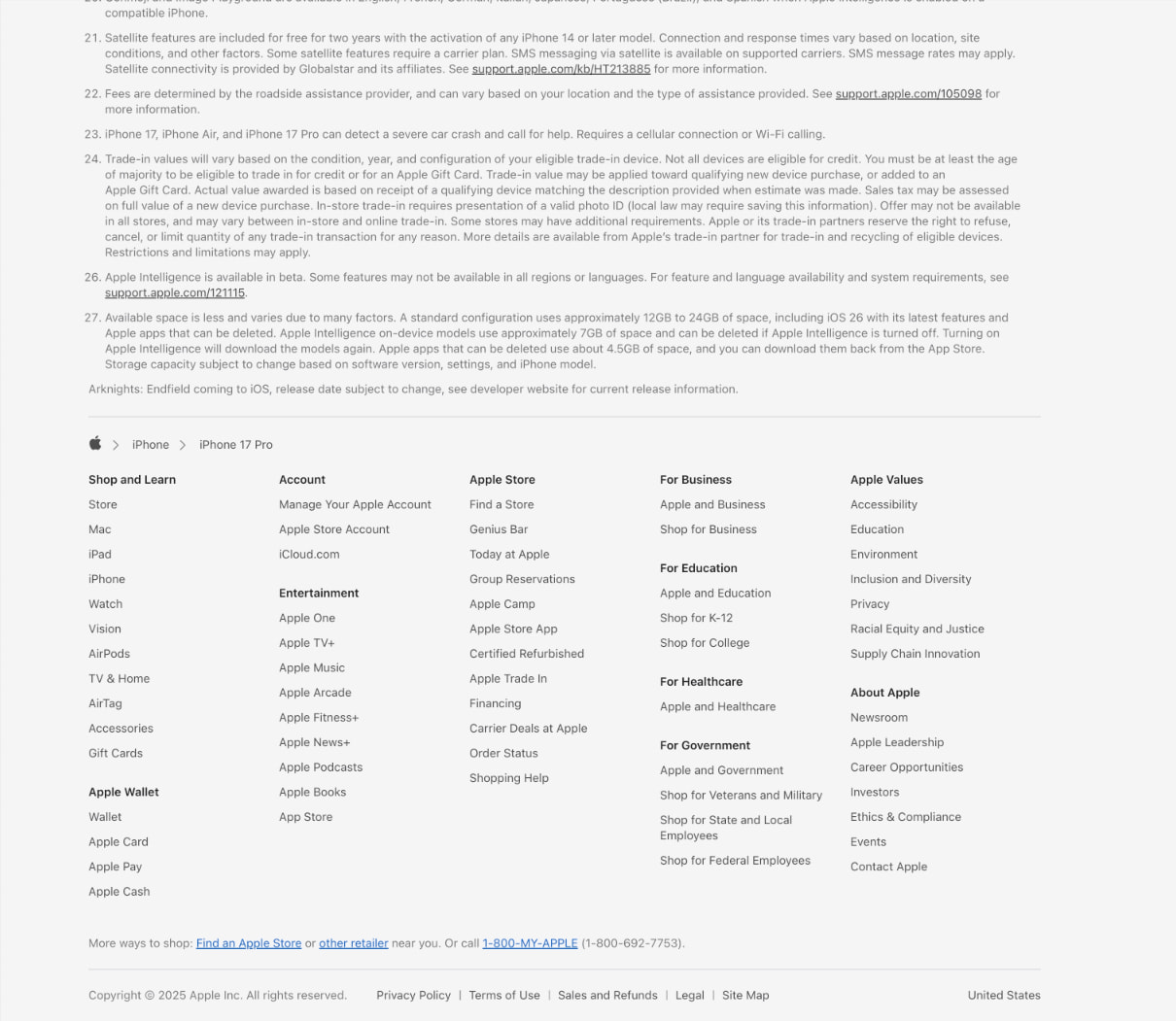 iPhone 17 Pro and iPhone 17 Pro Max - Apple captured website design