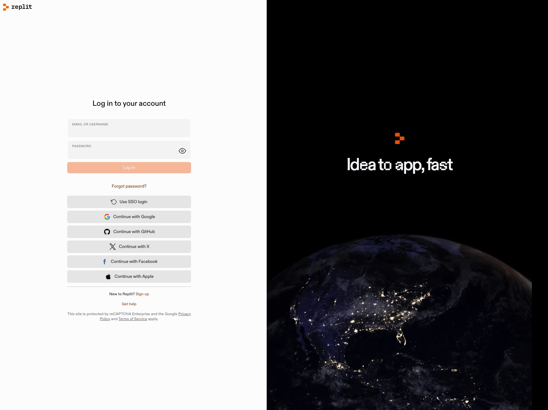 Log In - Replit captured website design