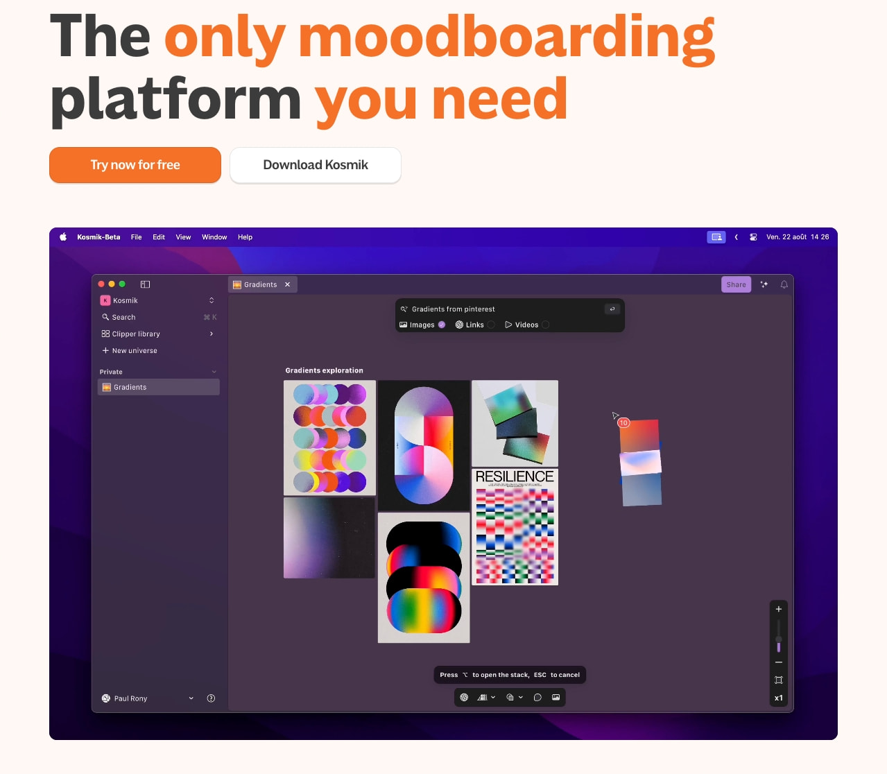 Kosmik | Online Moodboard Maker captured website design