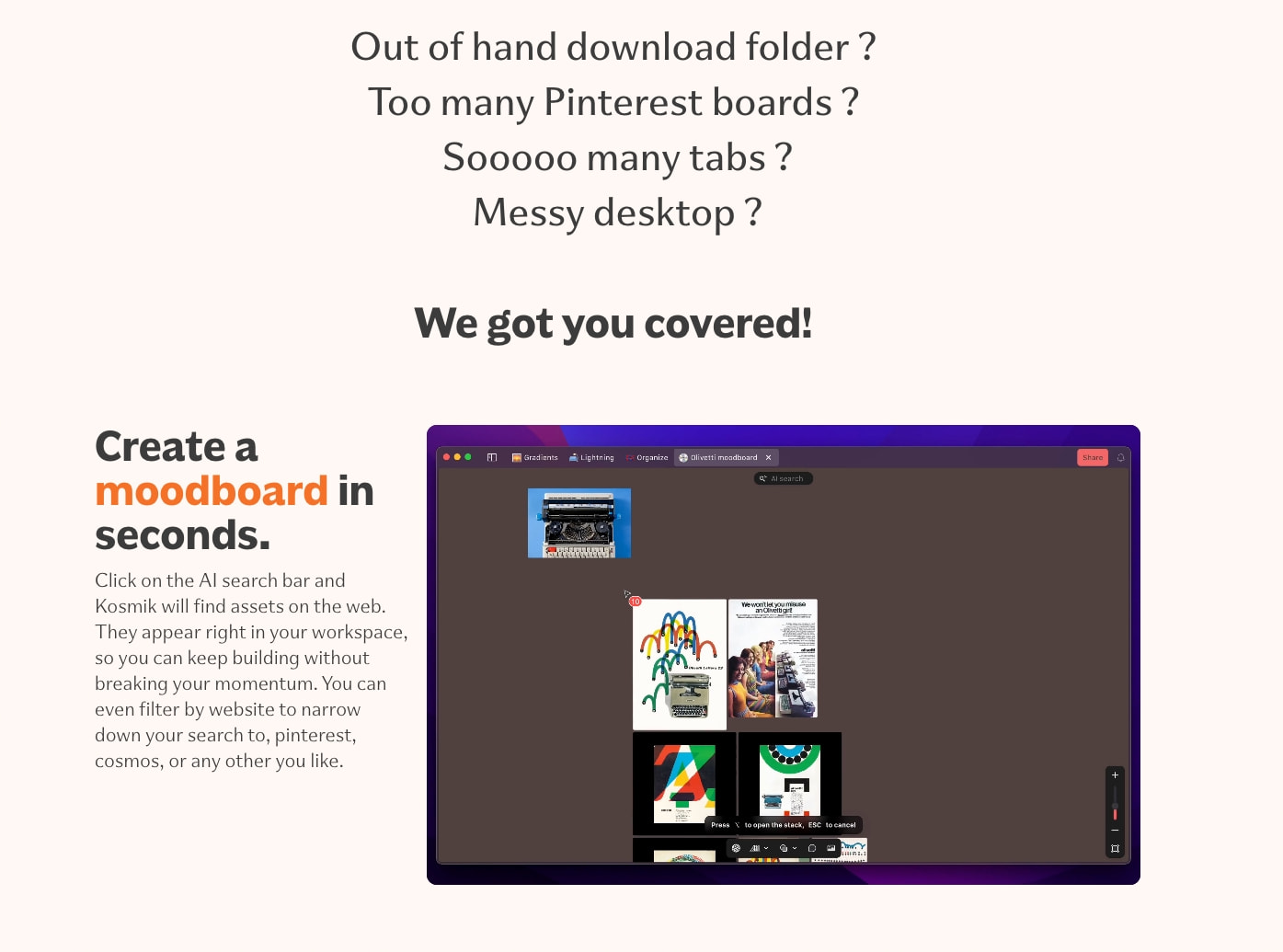 Kosmik | Online Moodboard Maker captured website design