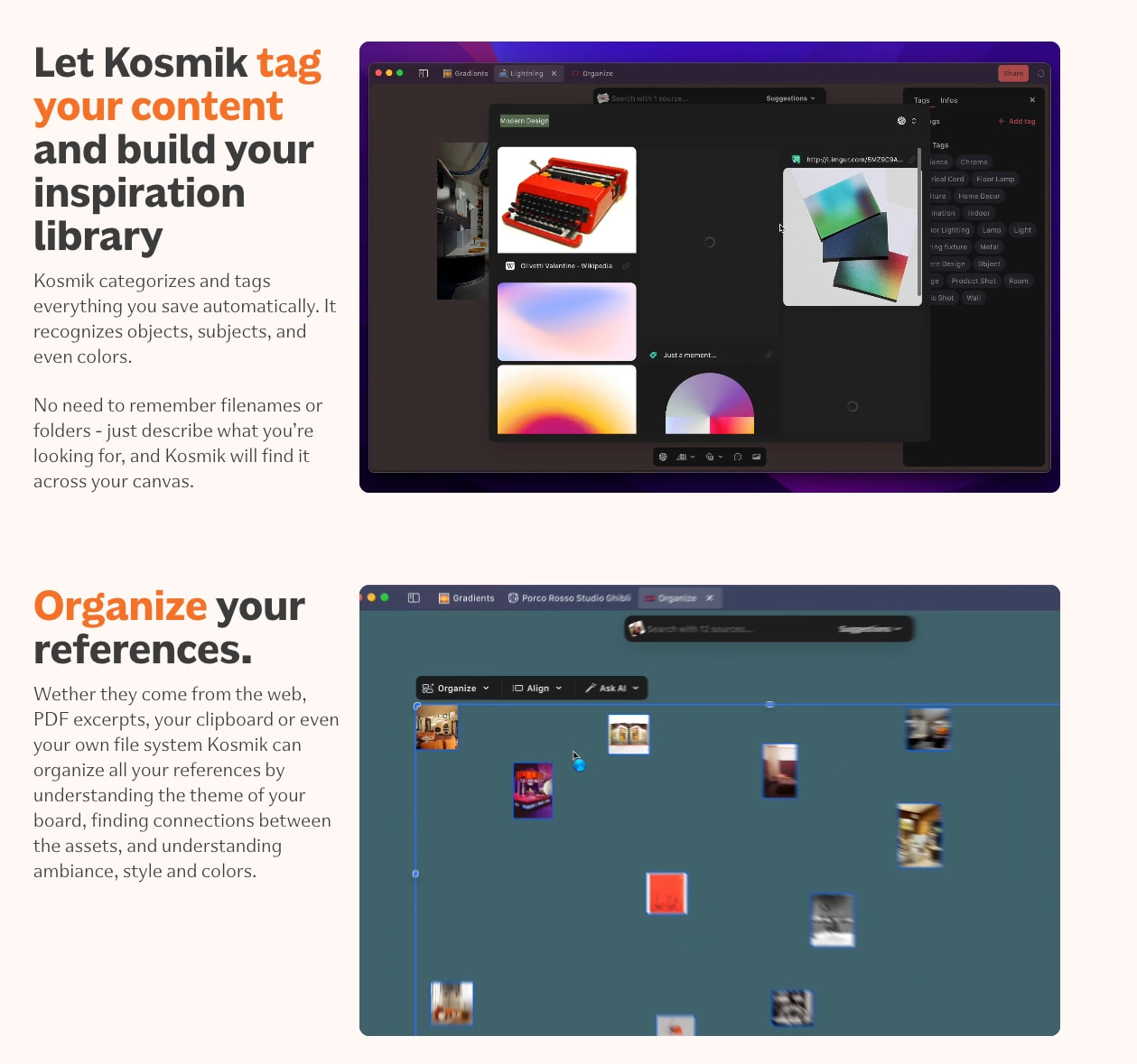 Kosmik | Online Moodboard Maker captured website design