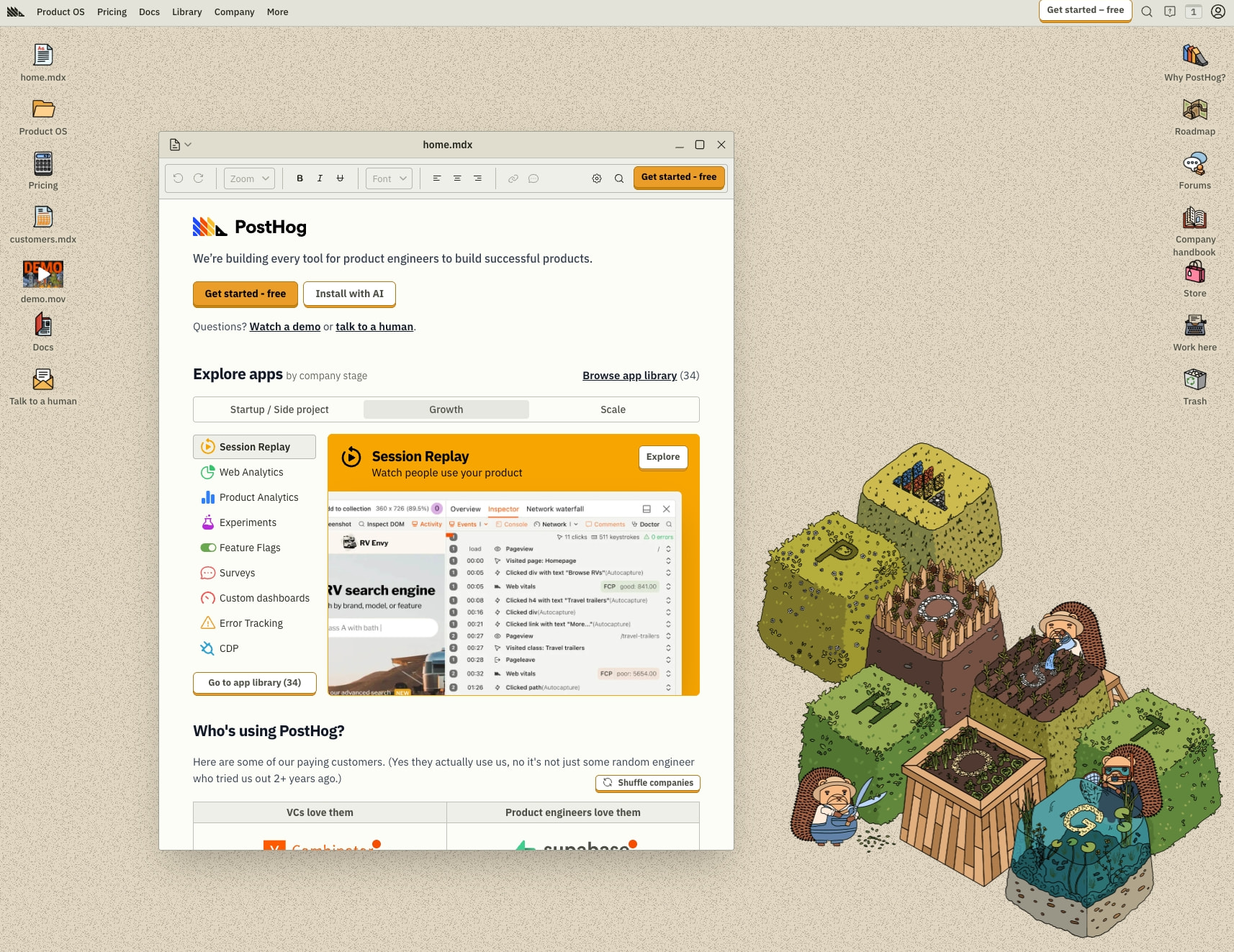 PostHog is for product engineers captured website design
