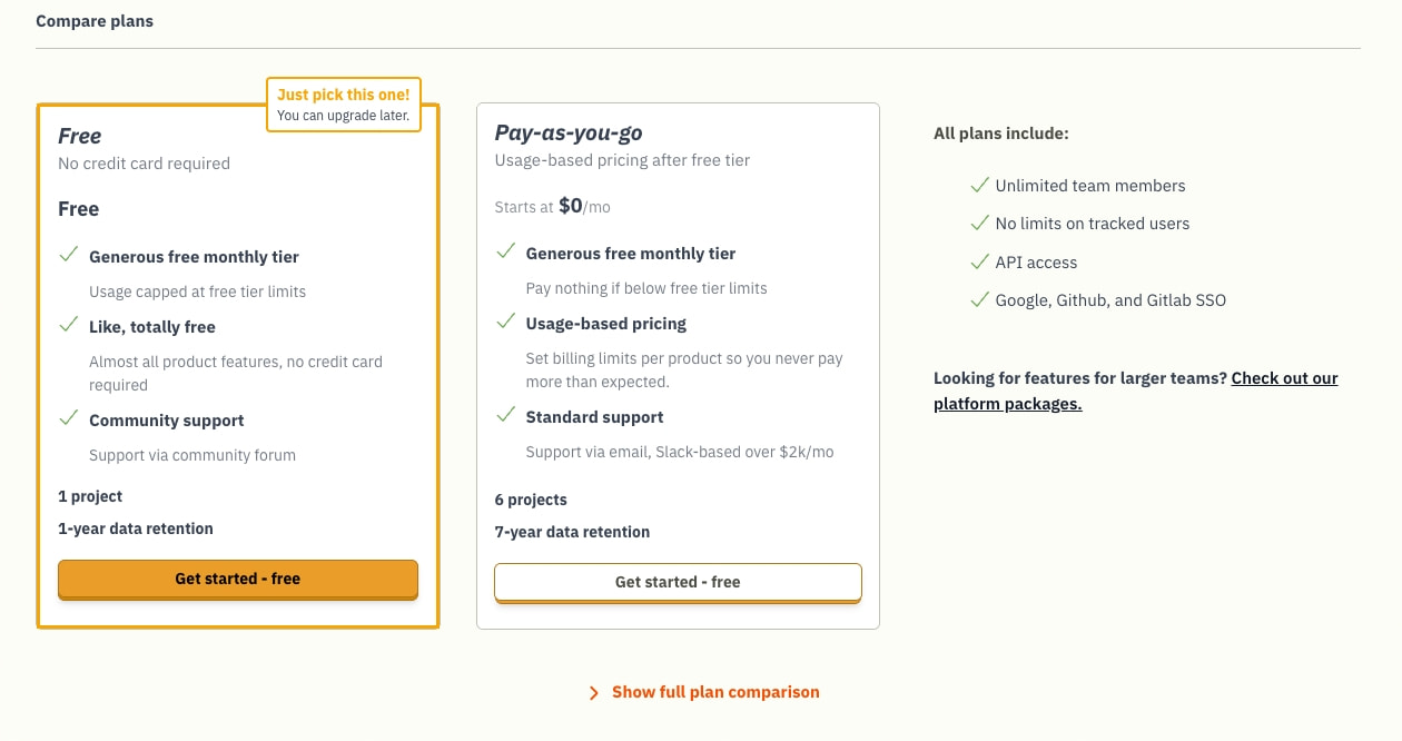 Pricing - PostHog captured website design