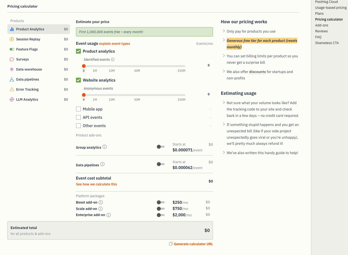 Pricing - PostHog captured website design