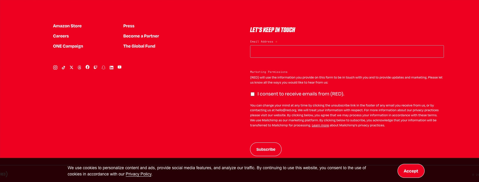 Join (RED) In The Fight Against AIDS captured website design