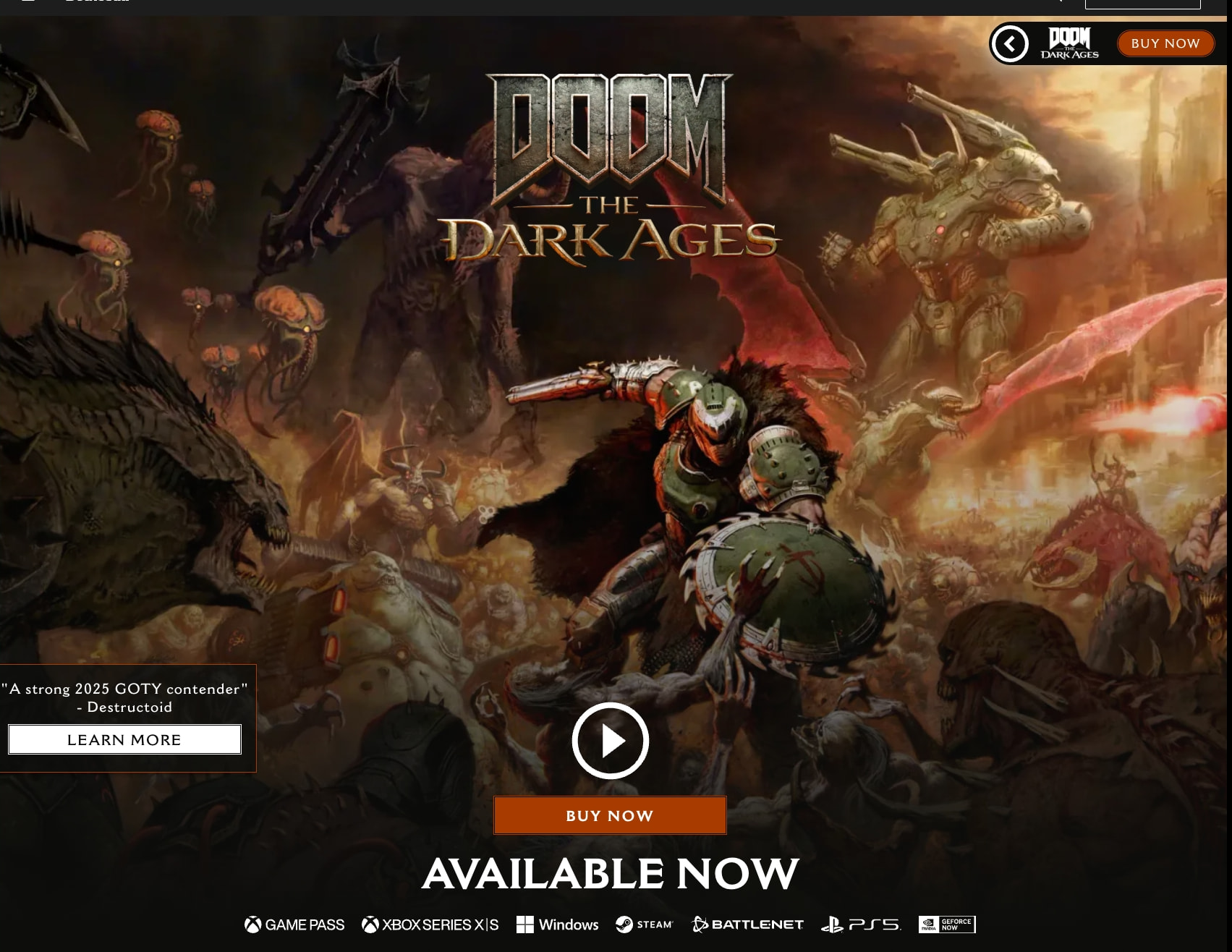DOOM: The Dark Ages captured website design