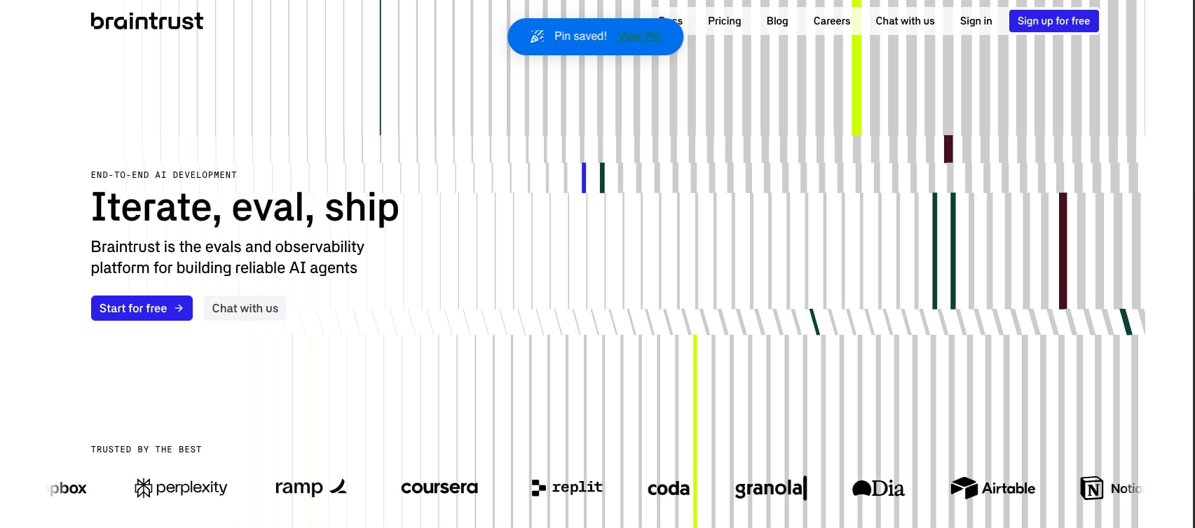 Braintrust - The evals and observability platform for building reliable AI agents captured website design
