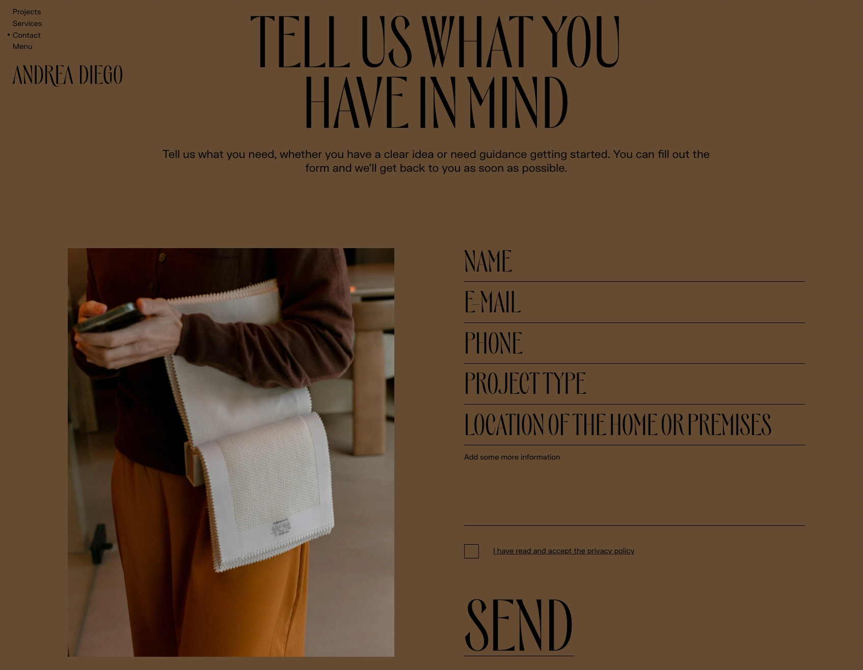 Contacta con nosotros. Estudio Andrea Diego captured website design