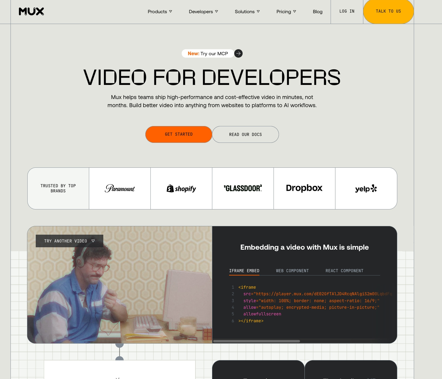 Video API for developers | Mux captured website design