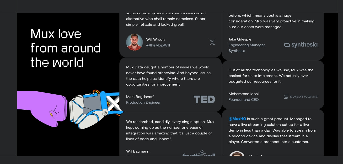 Video API for developers | Mux captured website design