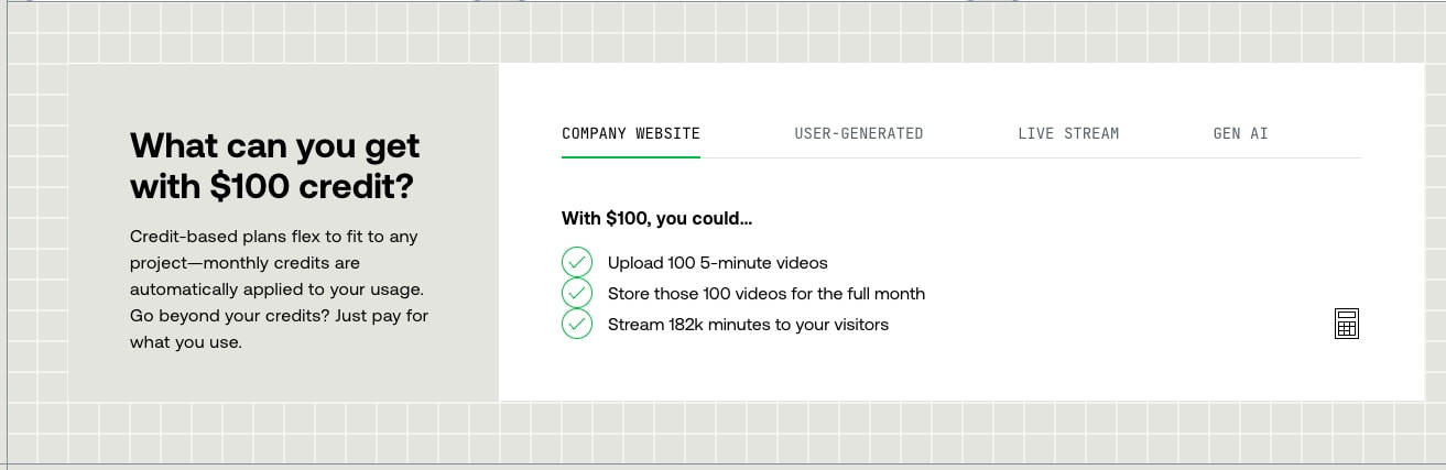Scalable and affordable video streaming and storage | Pricing | Mux captured website design