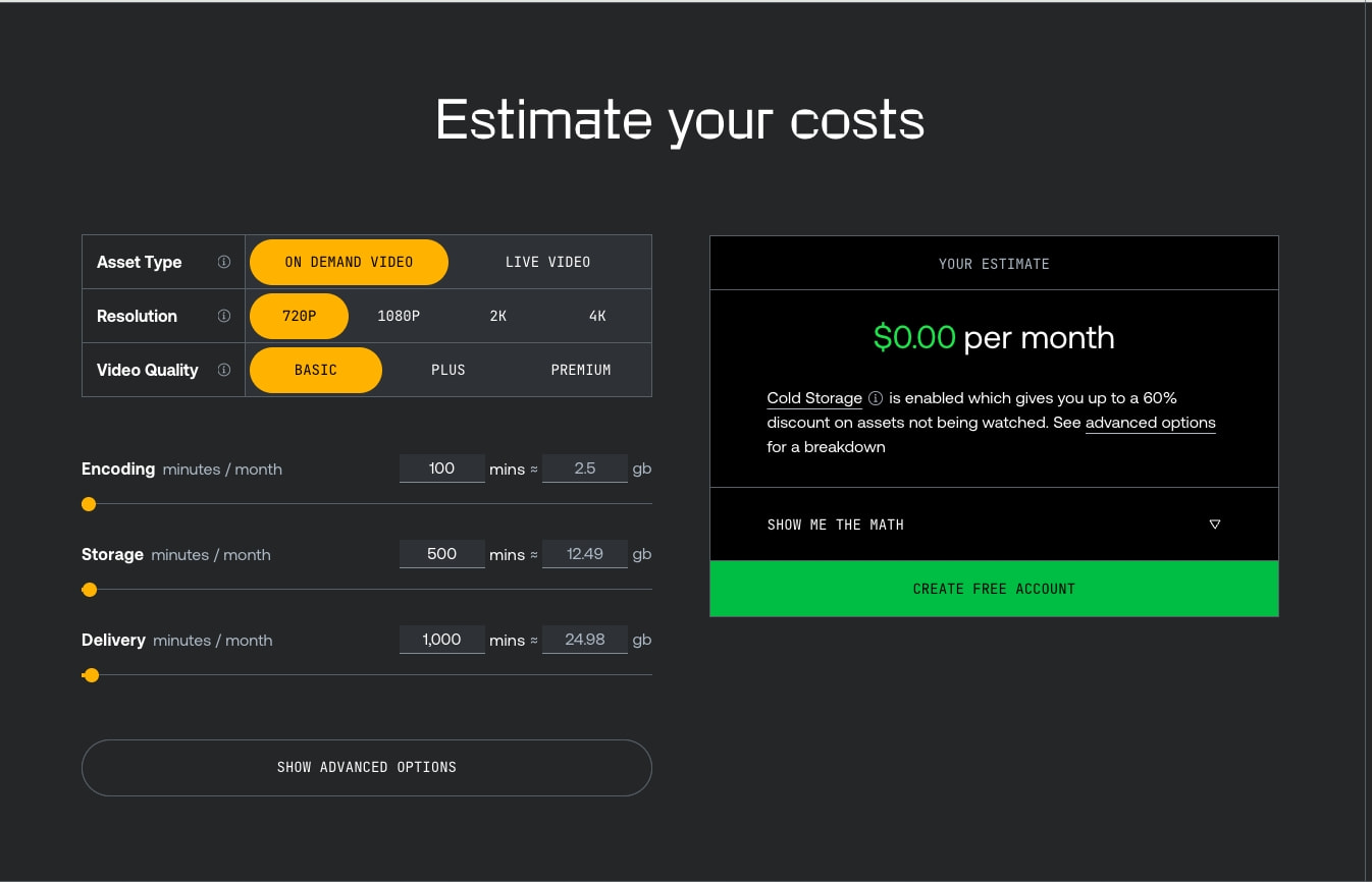 Scalable and affordable video streaming and storage | Pricing | Mux captured website design