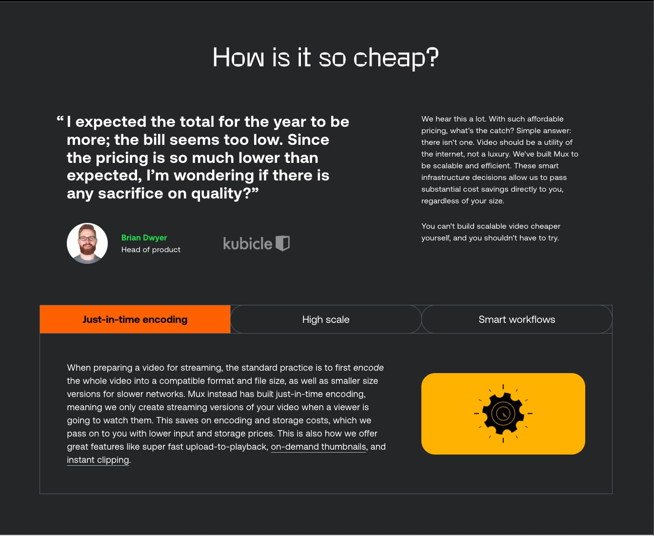 Scalable and affordable video streaming and storage | Pricing | Mux captured website design