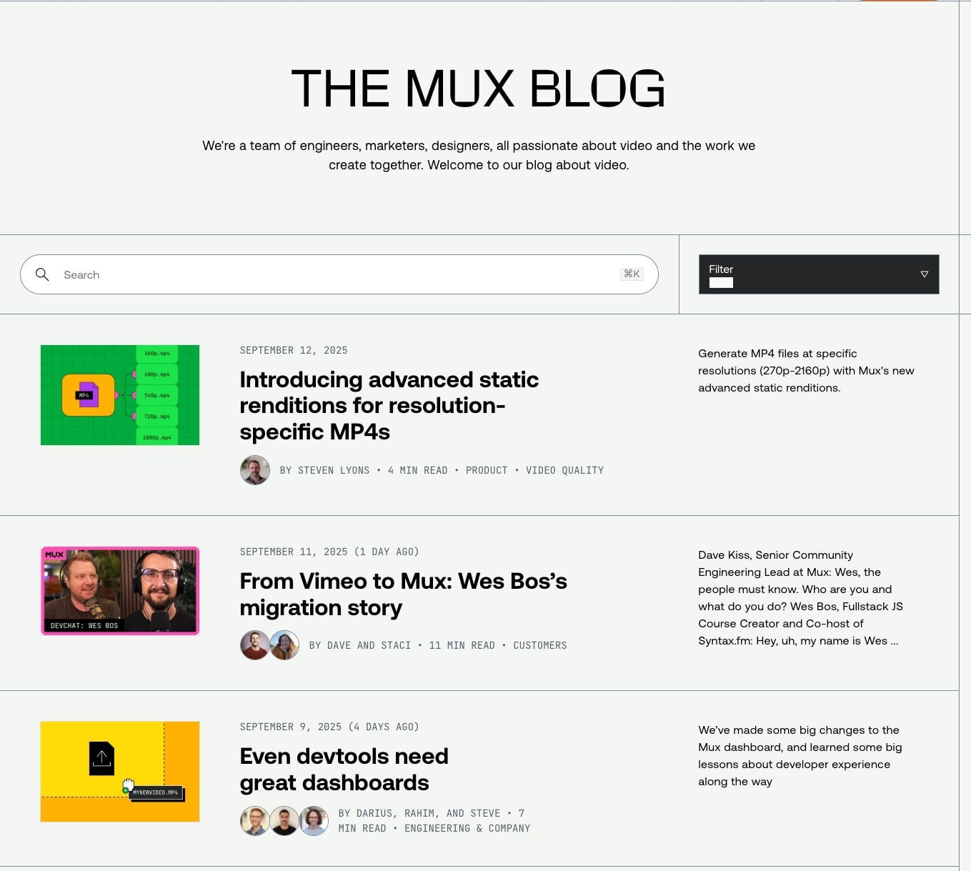 Mux Blog - Video technology and more captured website design