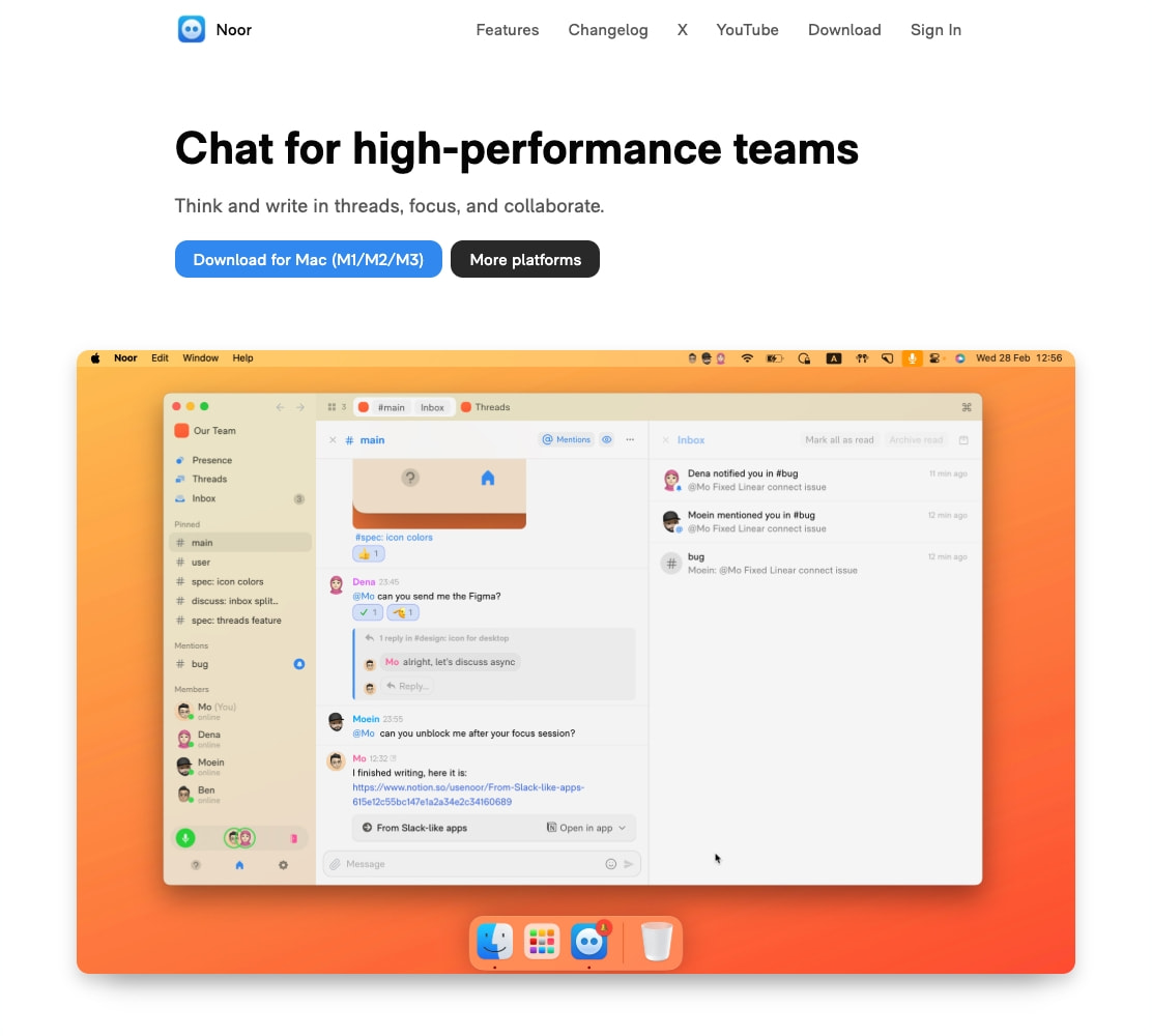 Noor - Chat for teams captured website design
