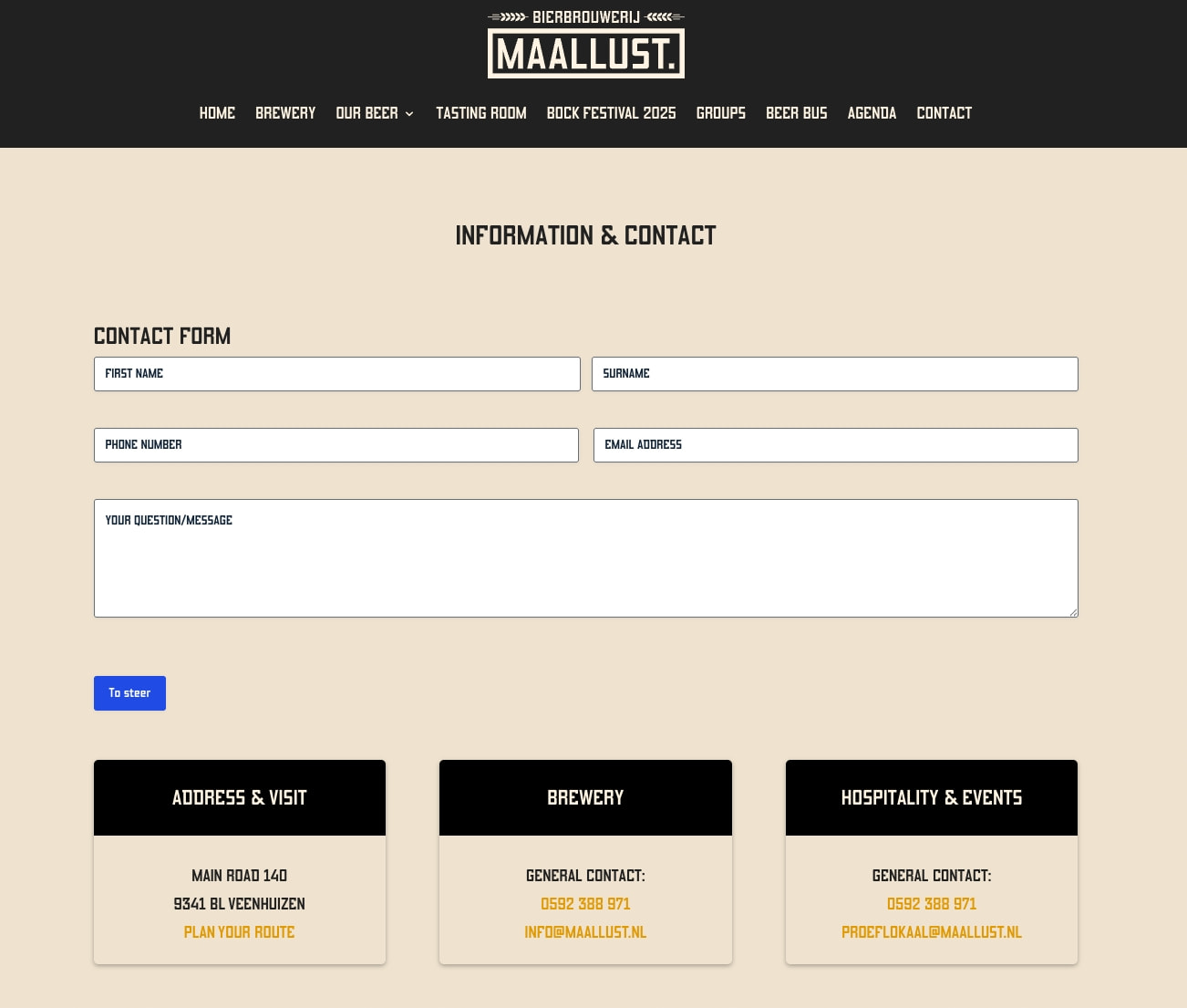 Contact | Brewery Maallust Veenhuizen captured website design
