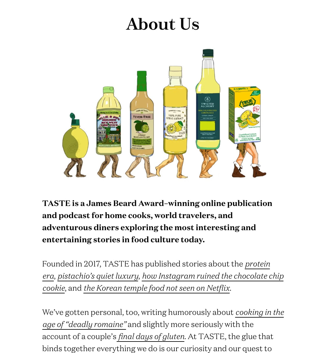 TASTE - About Us | TASTE captured website design