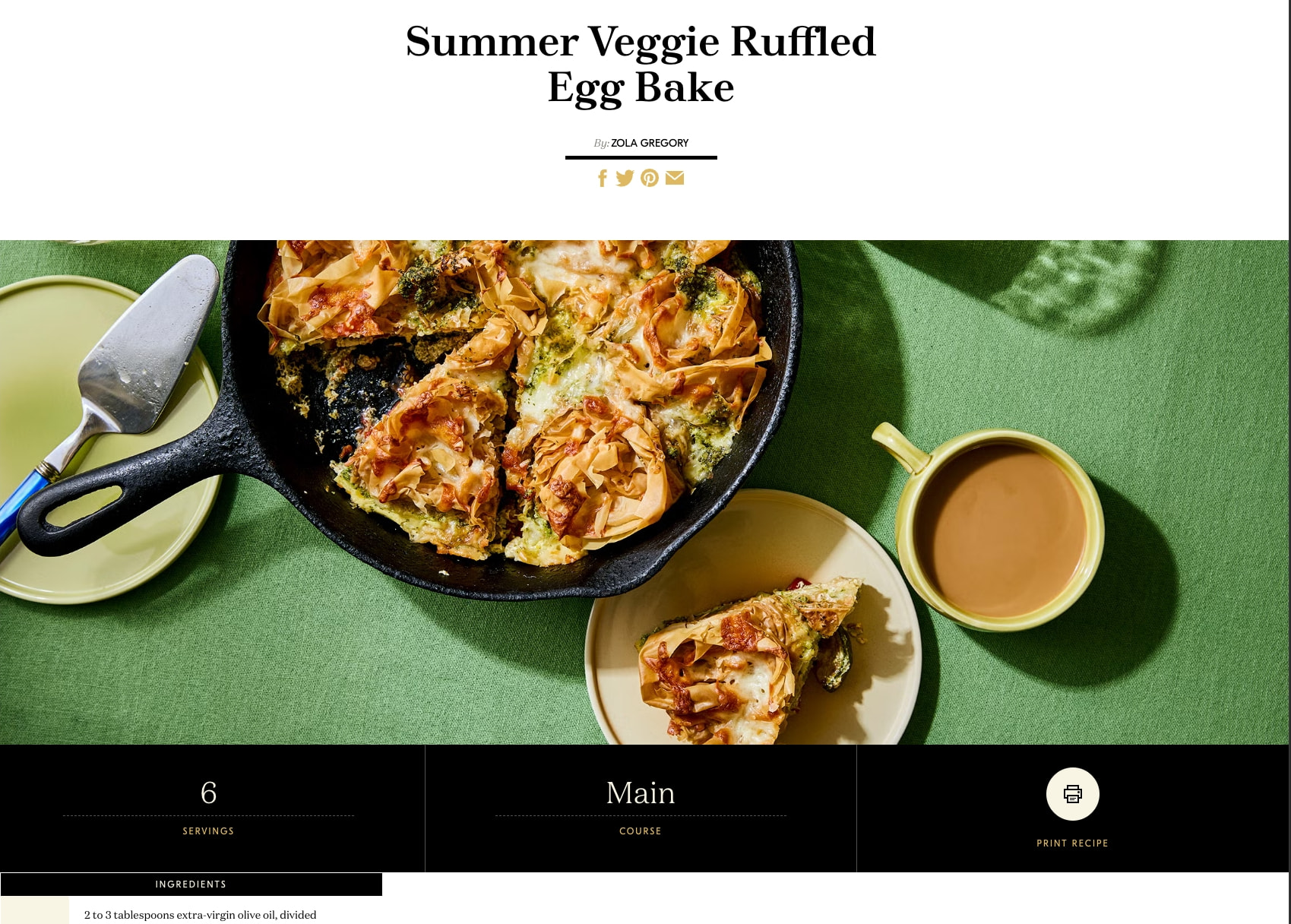 Summer Veggie Ruffled Egg Bake | TASTE captured website design