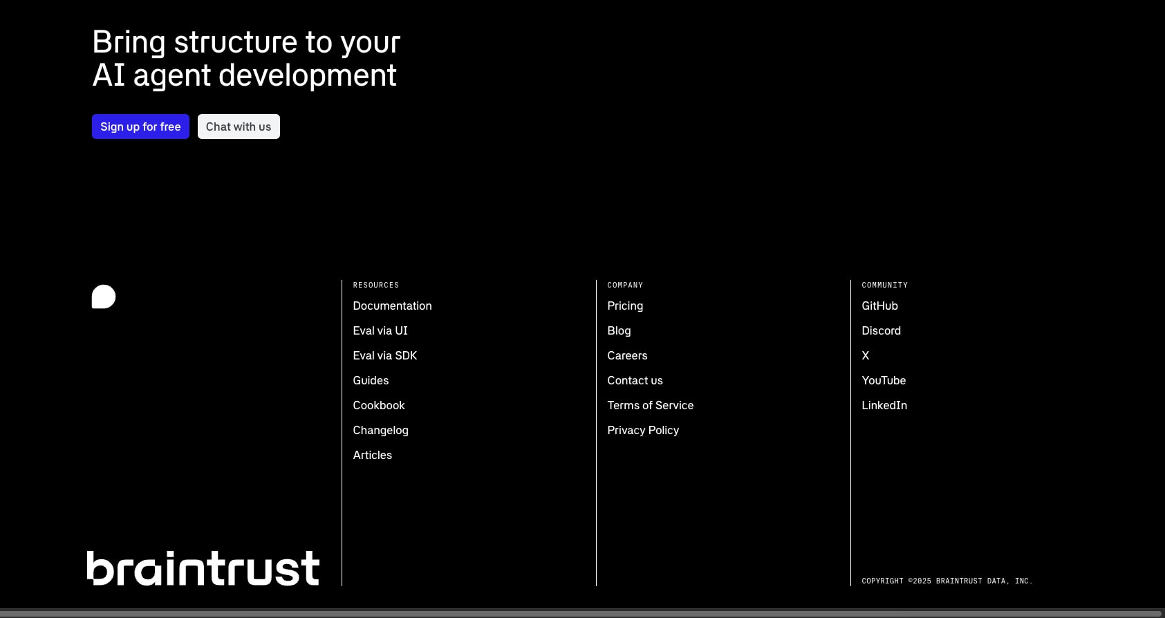 Braintrust - The evals and observability platform for building reliable AI agents captured website design