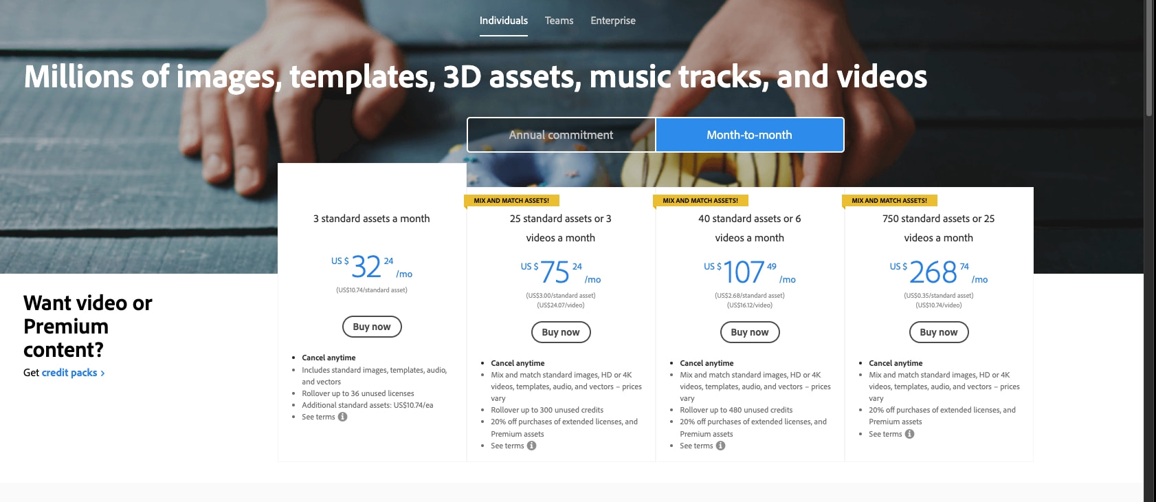Adobe Stock pricing and membership plan | Adobe Stock captured website design