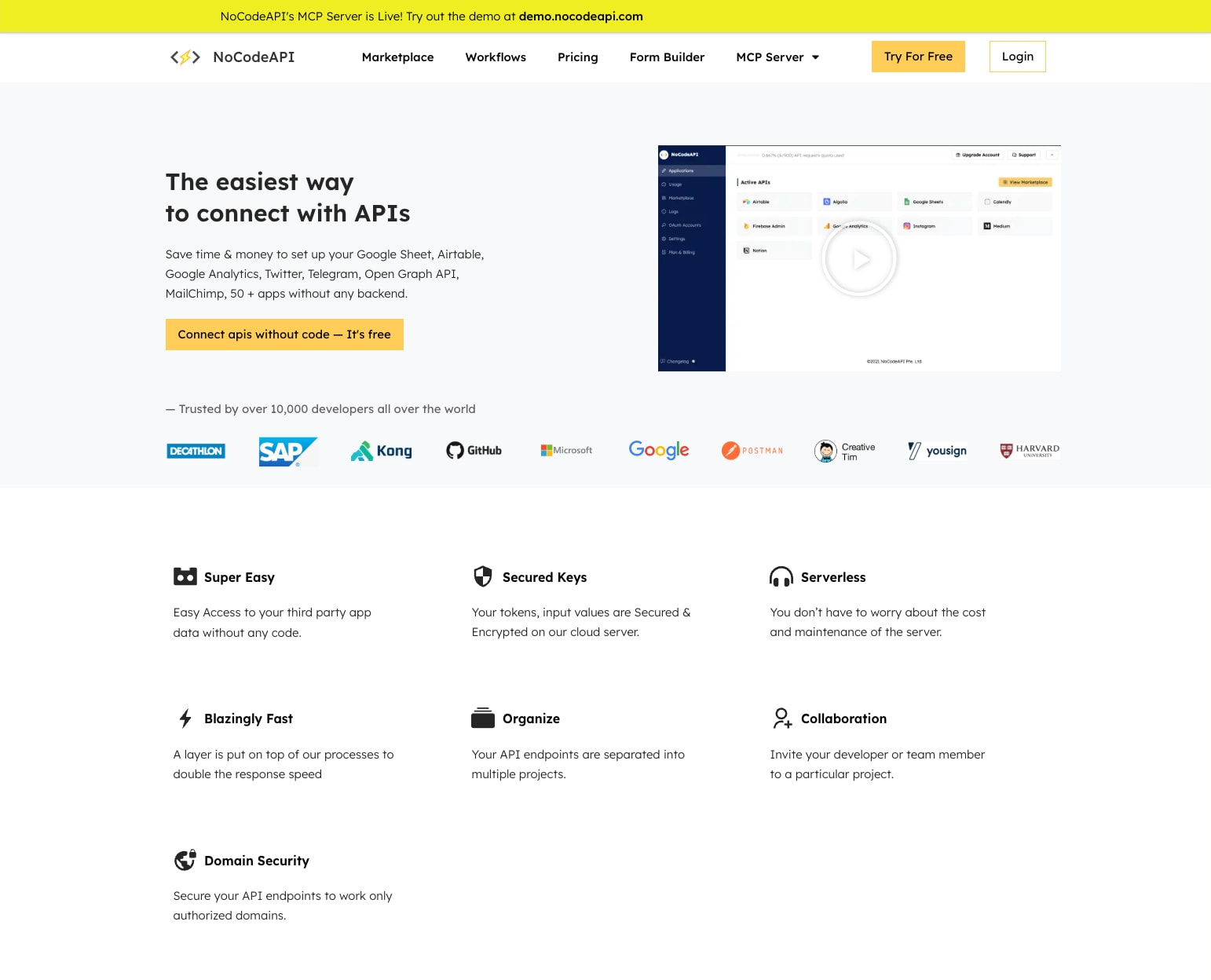 NoCodeAPI – The easiest way to connect APIs without code captured website design