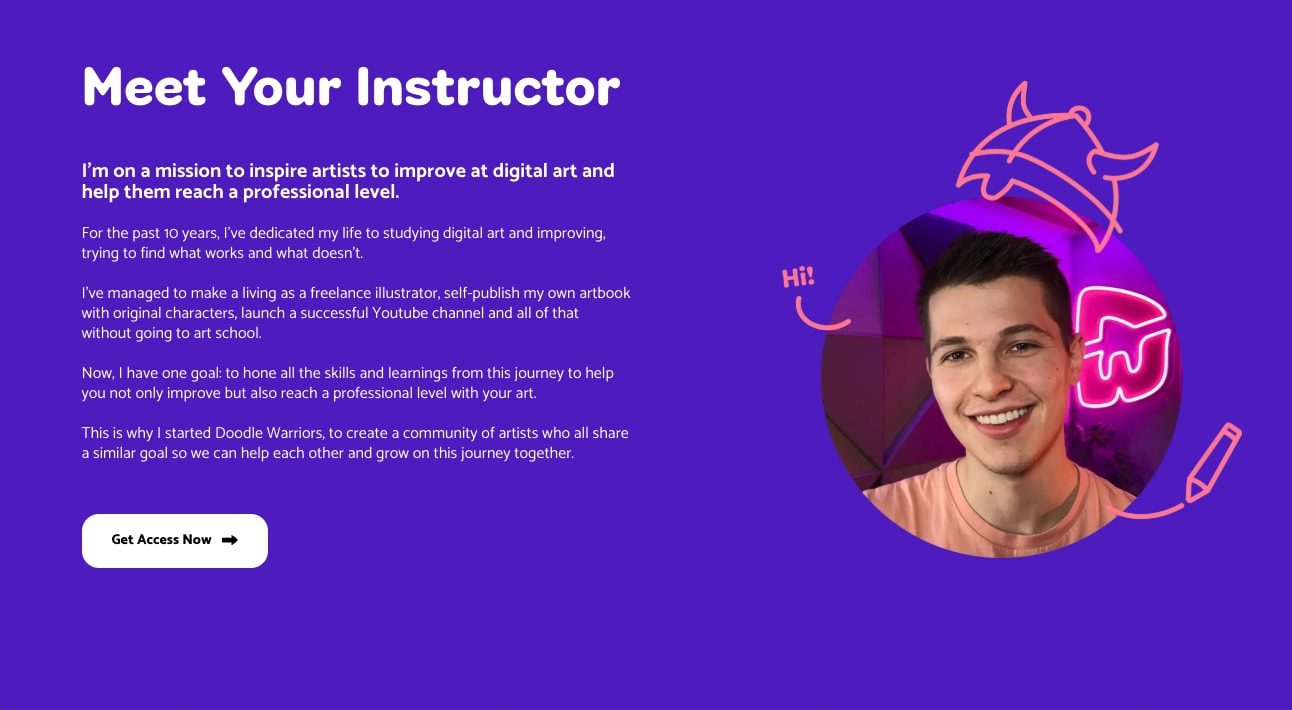 Doodle Warriors | Digital Art Courses for Aspiring Artists captured website design
