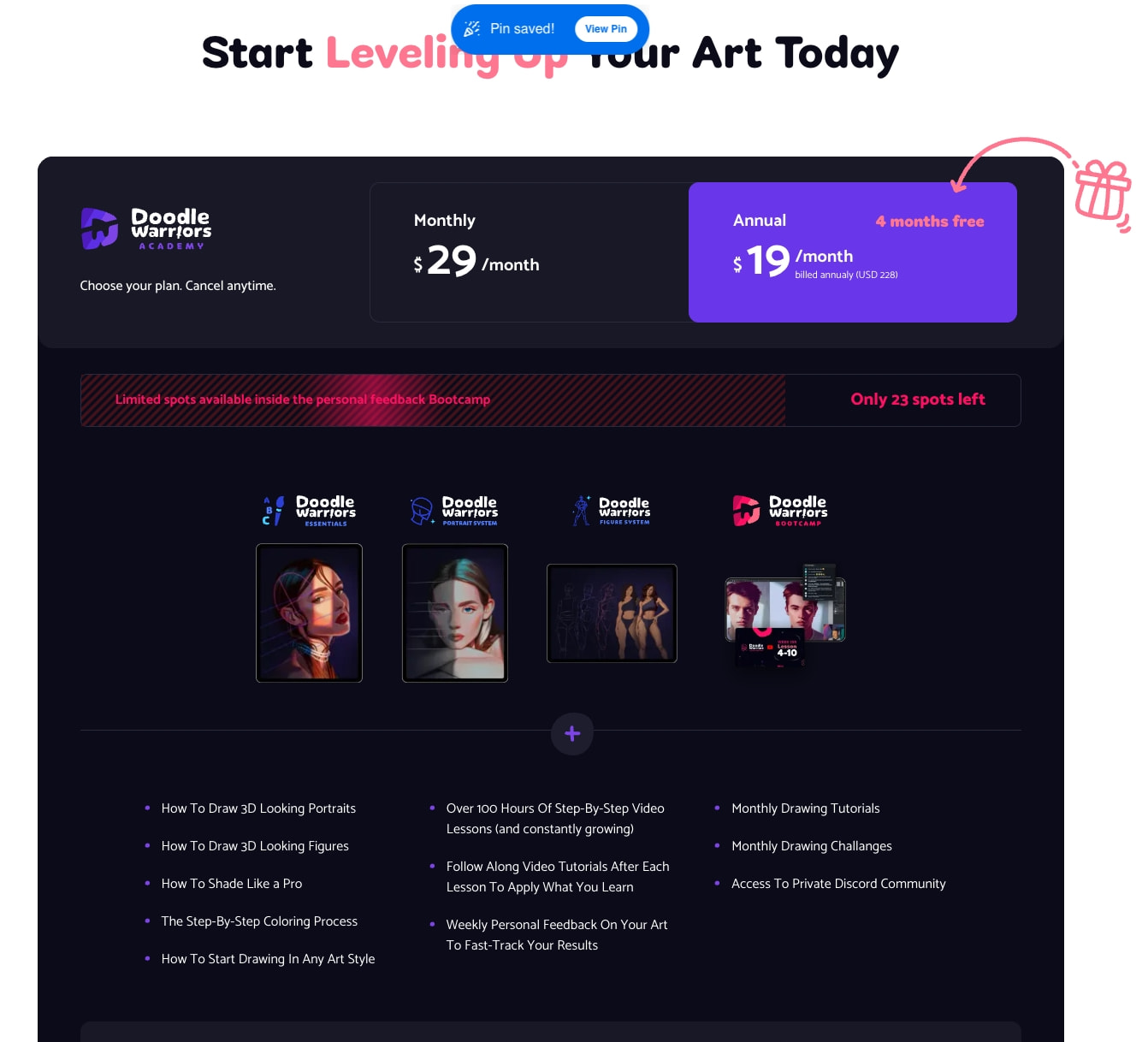 Doodle Warriors | Digital Art Courses for Aspiring Artists captured website design