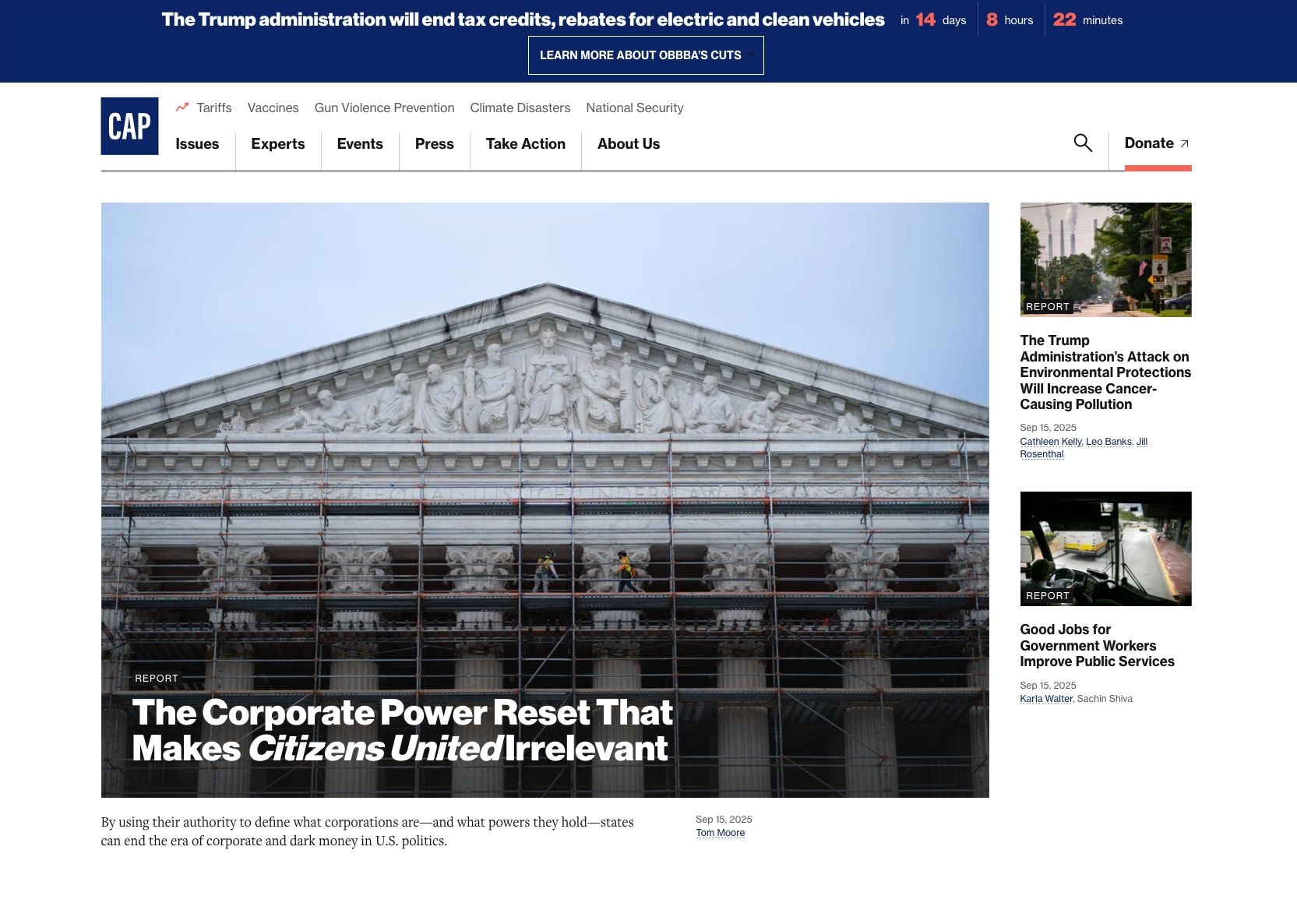 Center for American Progress captured website design