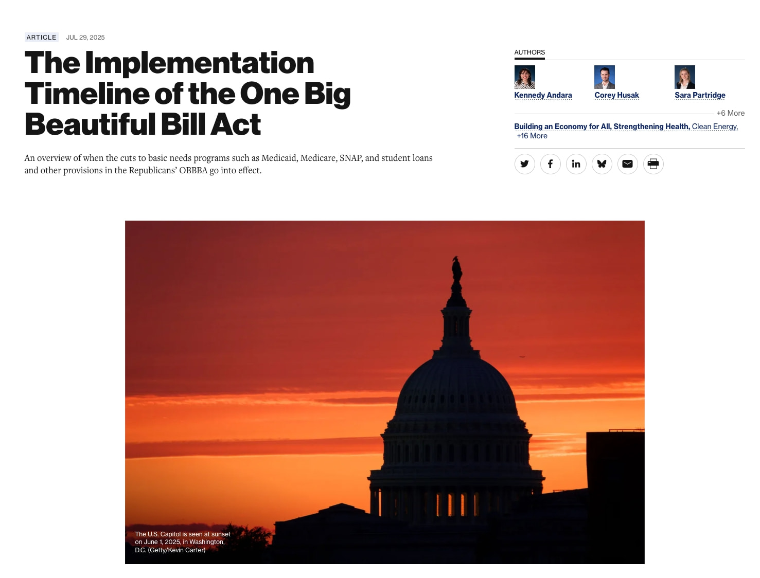 The Implementation Timeline of the One Big Beautiful Bill Act - Center for American Progress captured website design