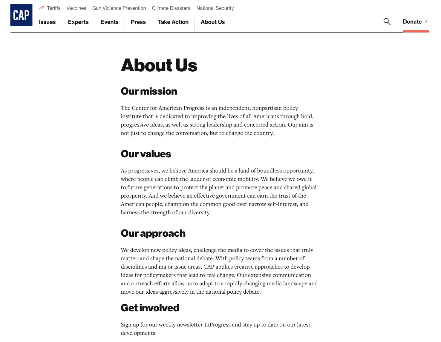 About Us - Center for American Progress captured website design
