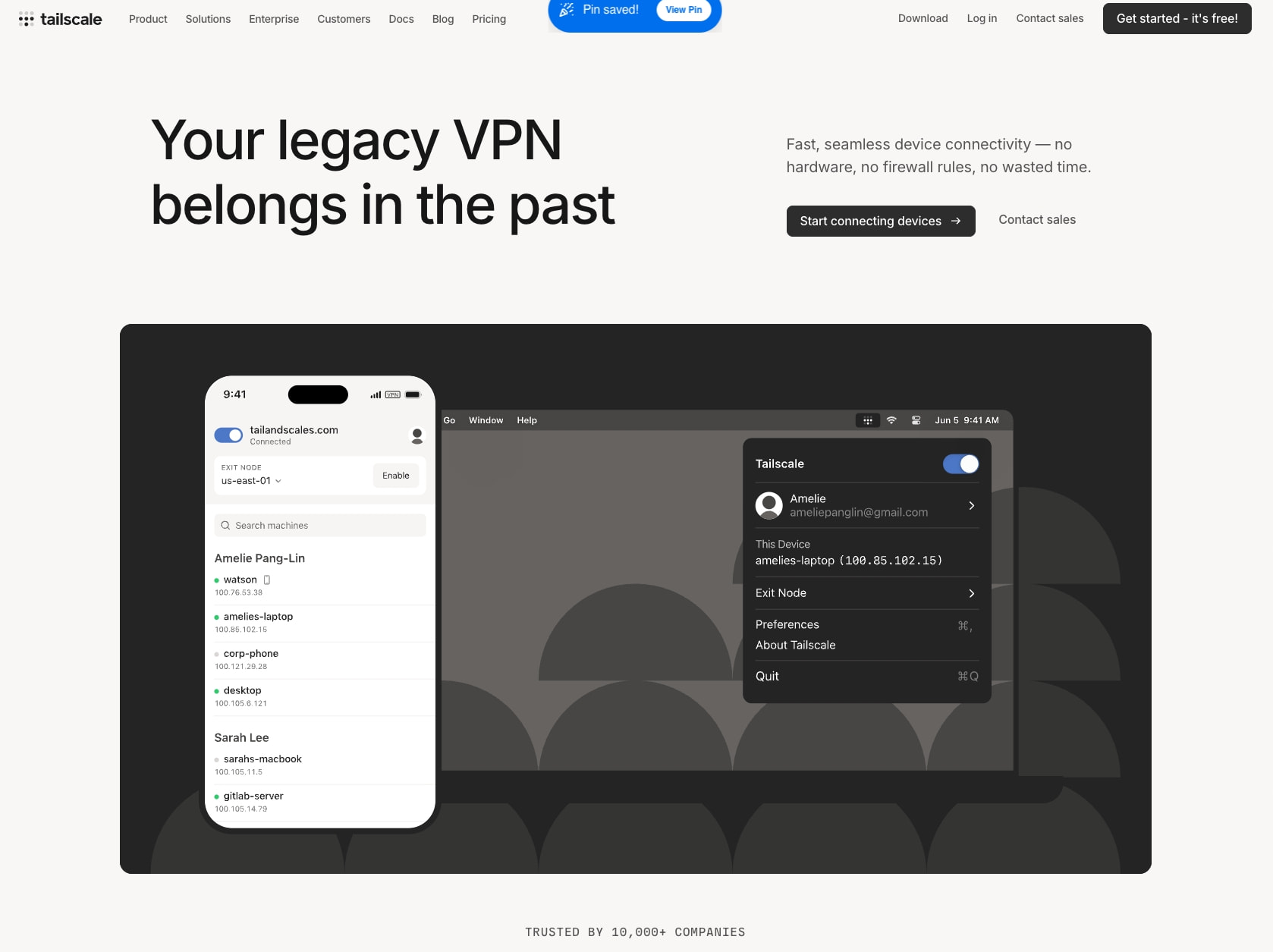 Tailscale · Best VPN Service for Secure Networks captured website design