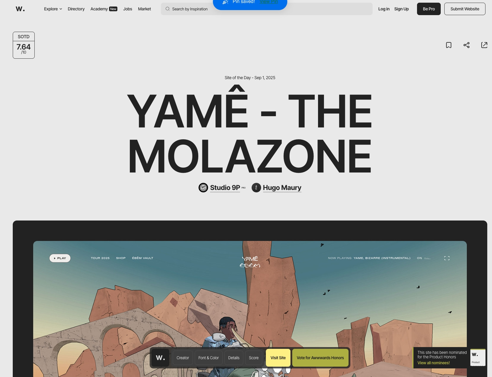 Yamê - The Molazone - Awwwards SOTD captured website design