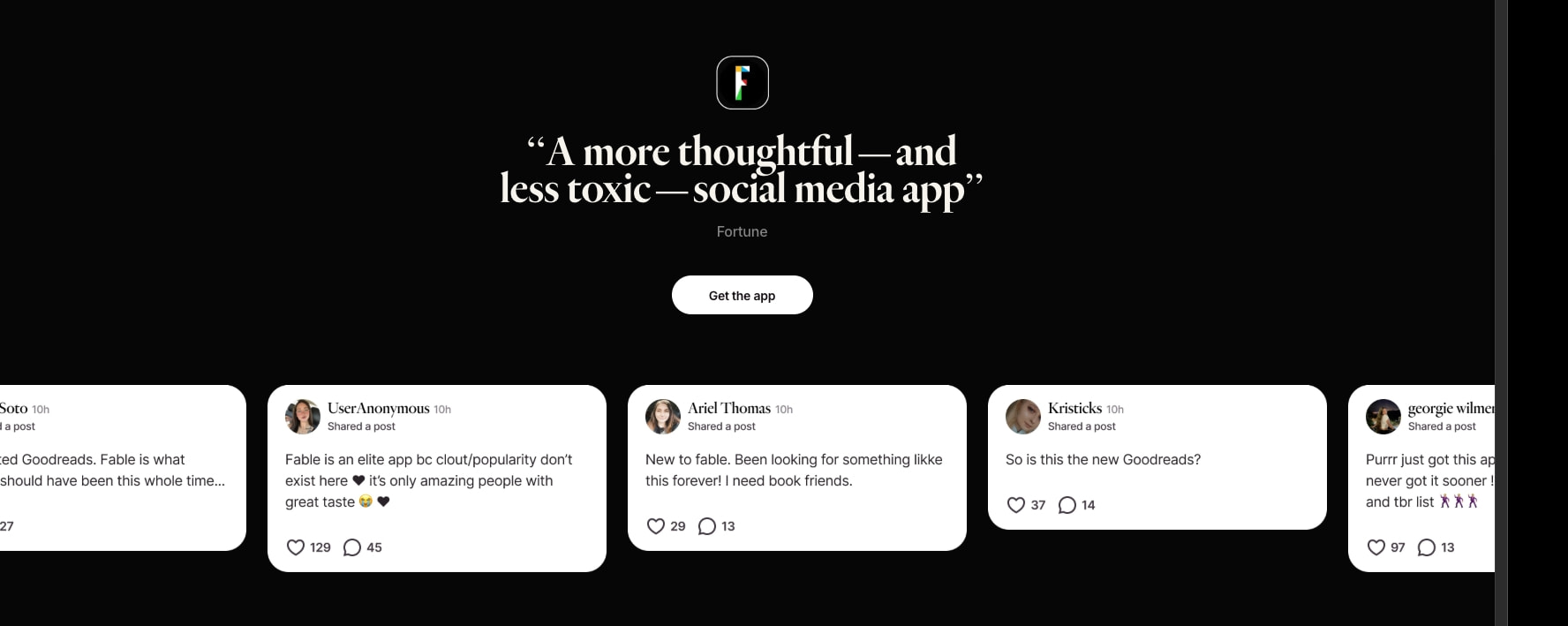 Fable: The social app for bookworms and bingewatchers captured website design