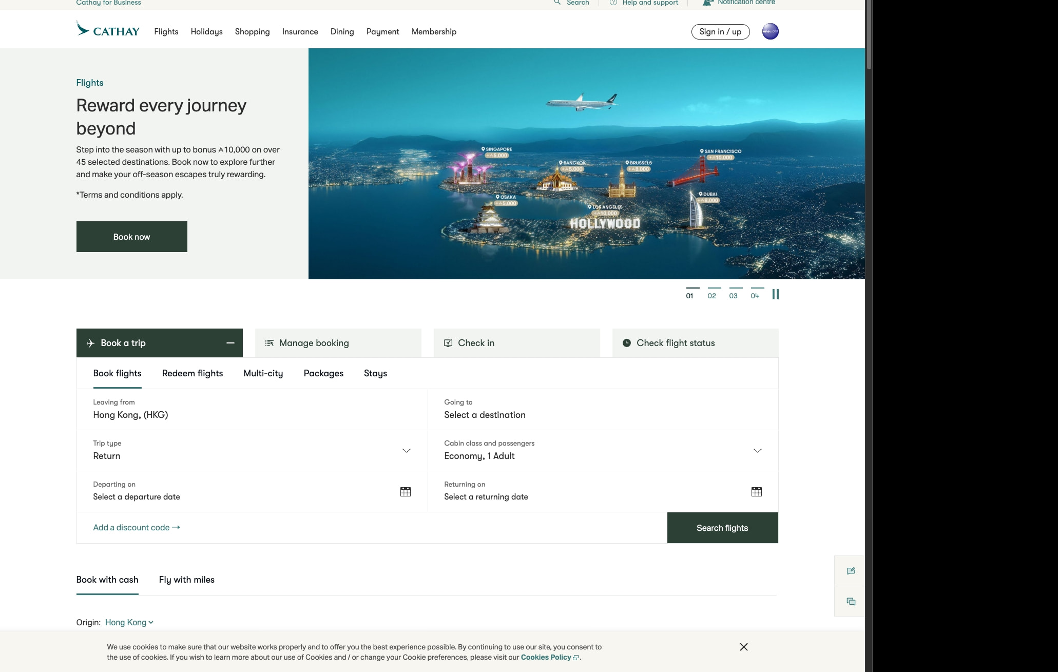 Cathay | Book flights & elevate your life captured website design