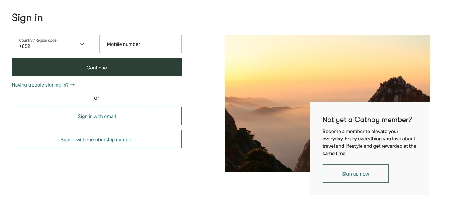 Sign in | Cathay HK captured website design