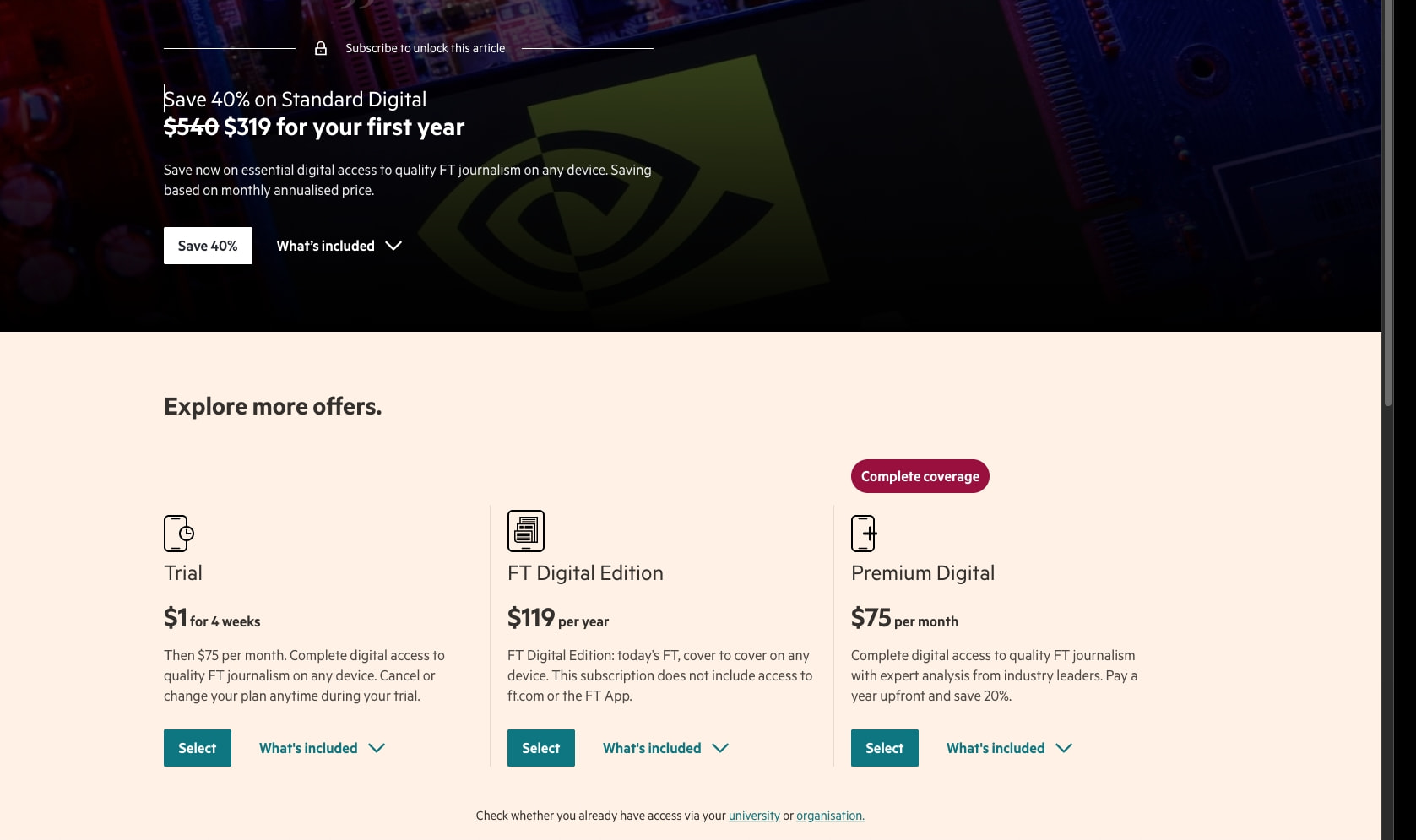 Subscribe to read captured website design