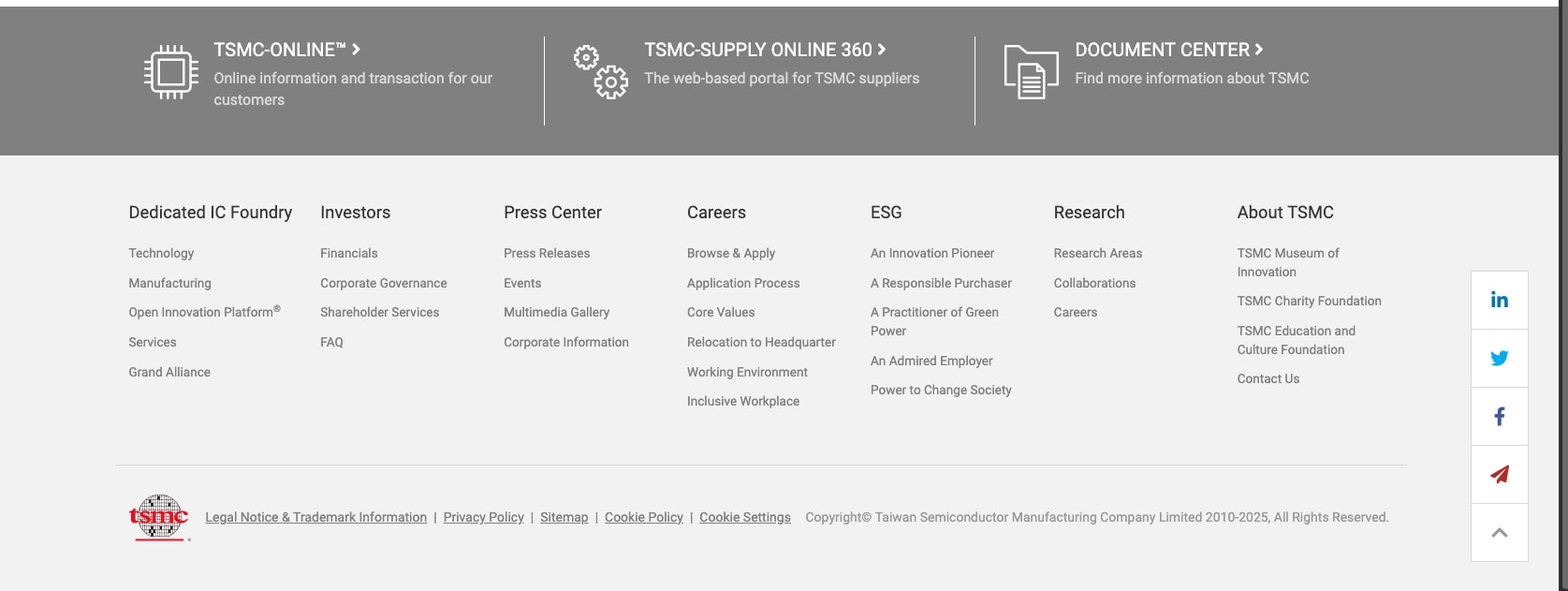 Taiwan Semiconductor Manufacturing Company Limited captured website design