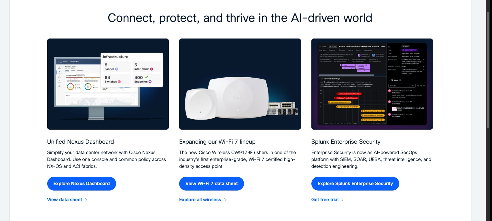 AI Infrastructure, Secure Networking, and Software Solutions - Cisco captured website design