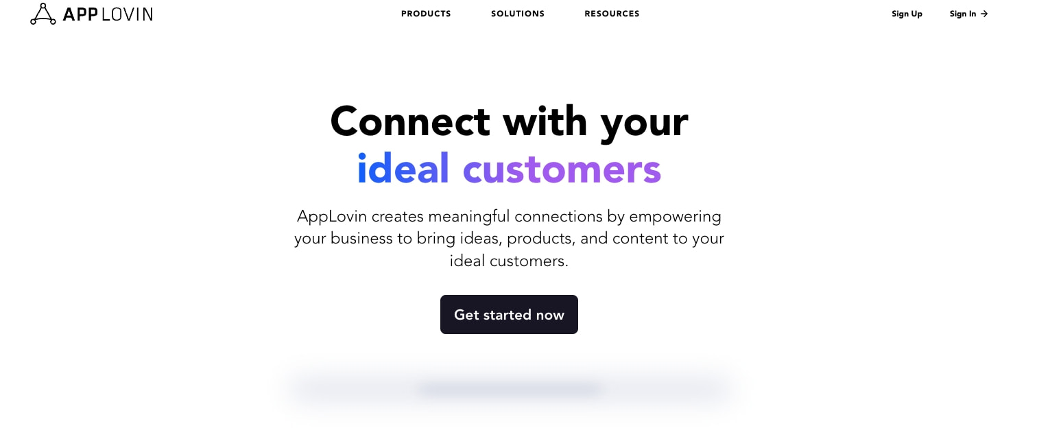 AppLovin | Connect to audiences in-app, on mobile devices, and across streaming TV captured website design