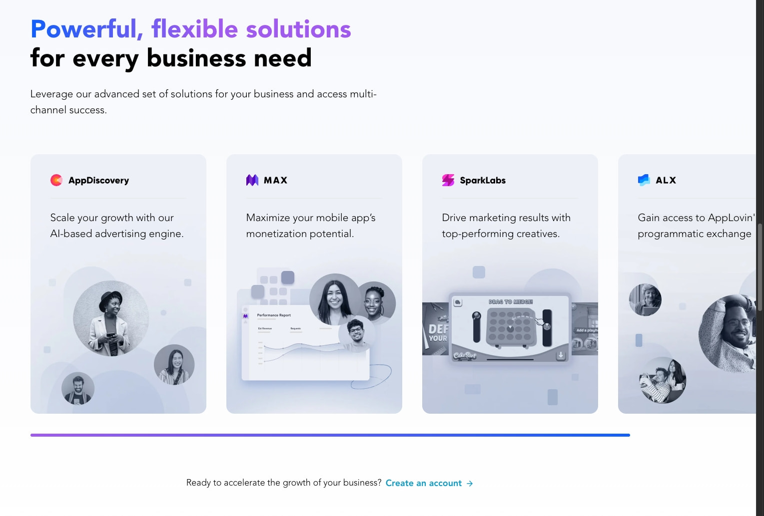 AppLovin | Connect to audiences in-app, on mobile devices, and across streaming TV captured website design